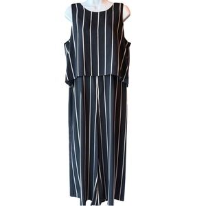 Gianni Bini Sandra Jumpsuit Navy Ivory Stripe Wide Leg Size 12 NWT